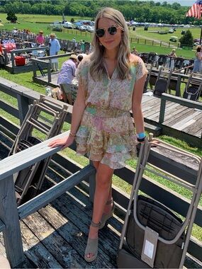 MISA Los Angeles Pastel Paisley Ruffled Dress